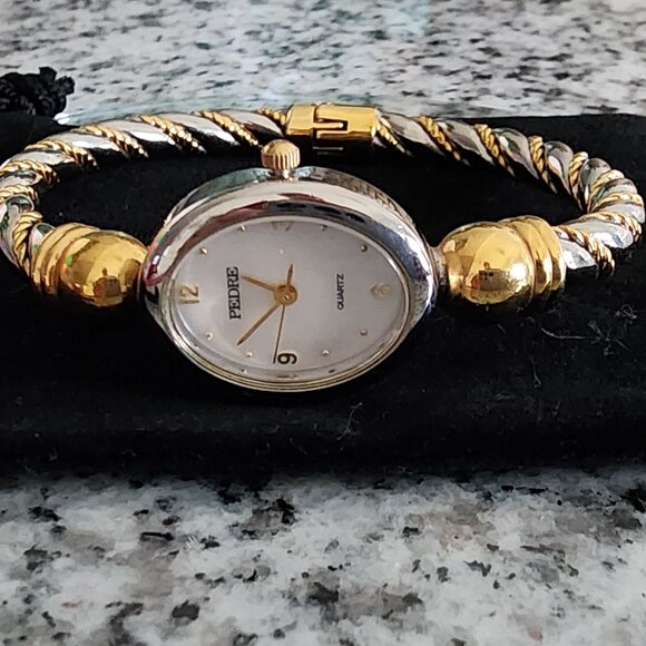Vintage Pedre Ladies Watch-White/Yellow Gold-Plated-Twisted Style Bracelet Band - Picture 1 of 9